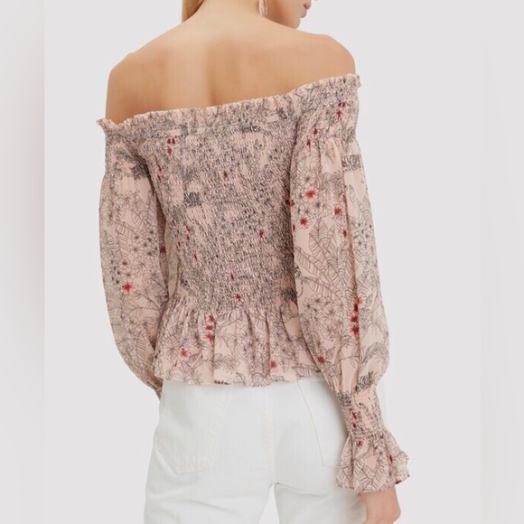 ALEXIS INTERMIX JORDANA PINK GREY FLORAL SMOCKED OFF SHOULDER TOP size medium - Picture 6 of 6
